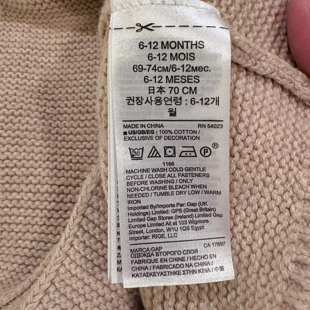Baby Gap Reindeer Sweater 6-12 Months Beige Tan Knit Button Christmas Holiday